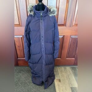 Lands’ End Maxi Down Puffer Coat Womens 1X 16w-18w Plum Purple Faux Fur Hooded